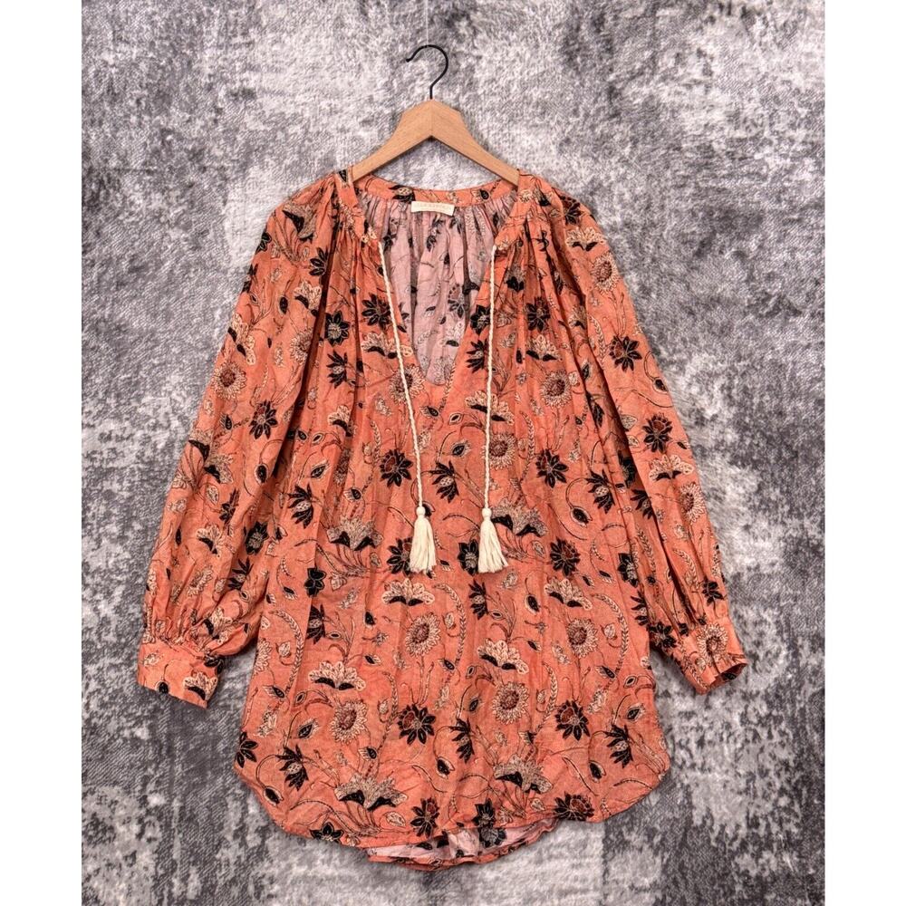 Ulla Johnson Dress Medium Womens Floral Balloon Sleeve Popover Mini Tunic